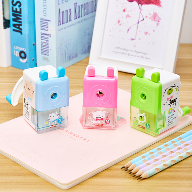 Small square pencil sharpener creative learning stationery pencil sharpener children's pencil sharpener cartoon pencil sharpener hand-crank pencil sharpener