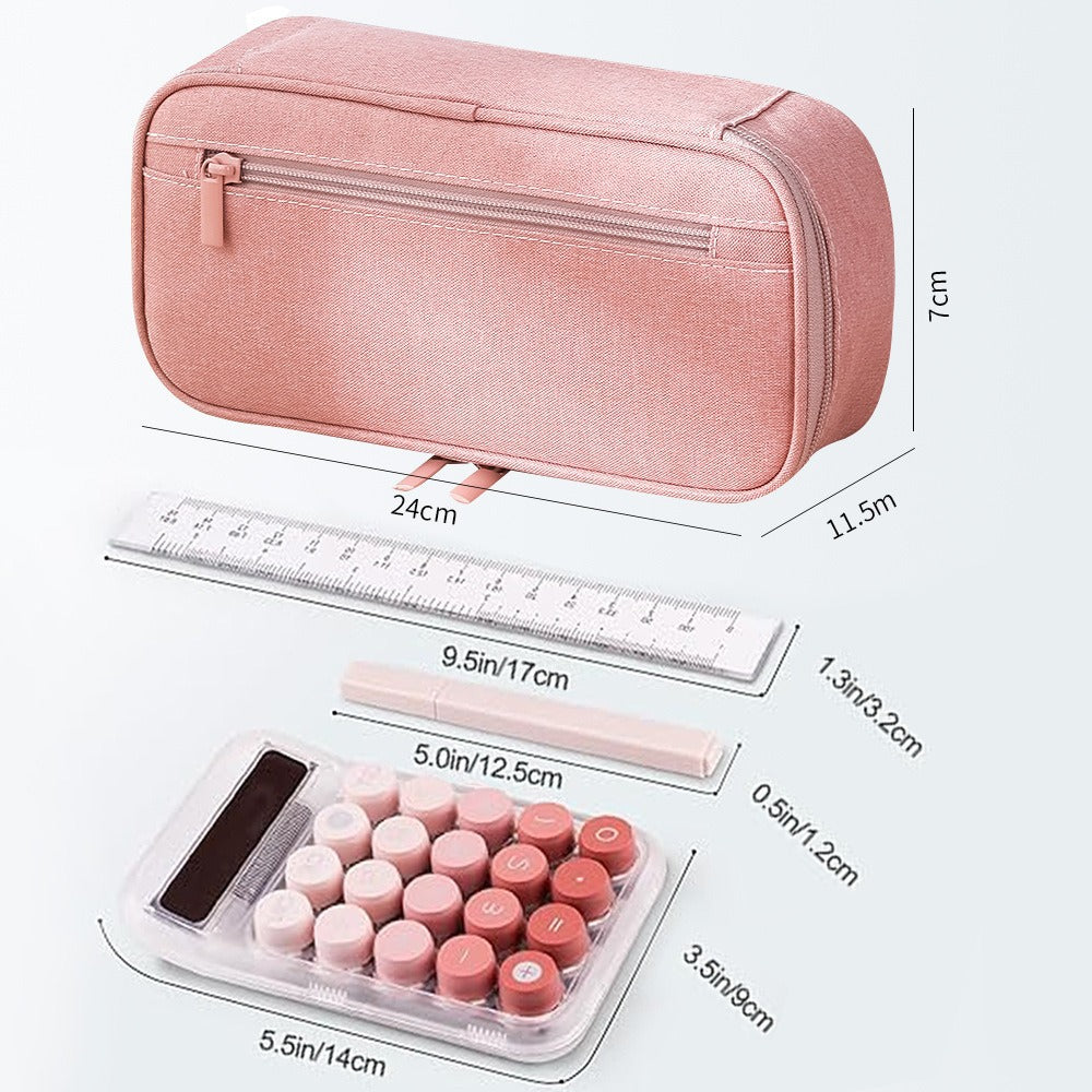 Simple solid color canvas stationery bag large capacity student pencil bag high value ins pencil case