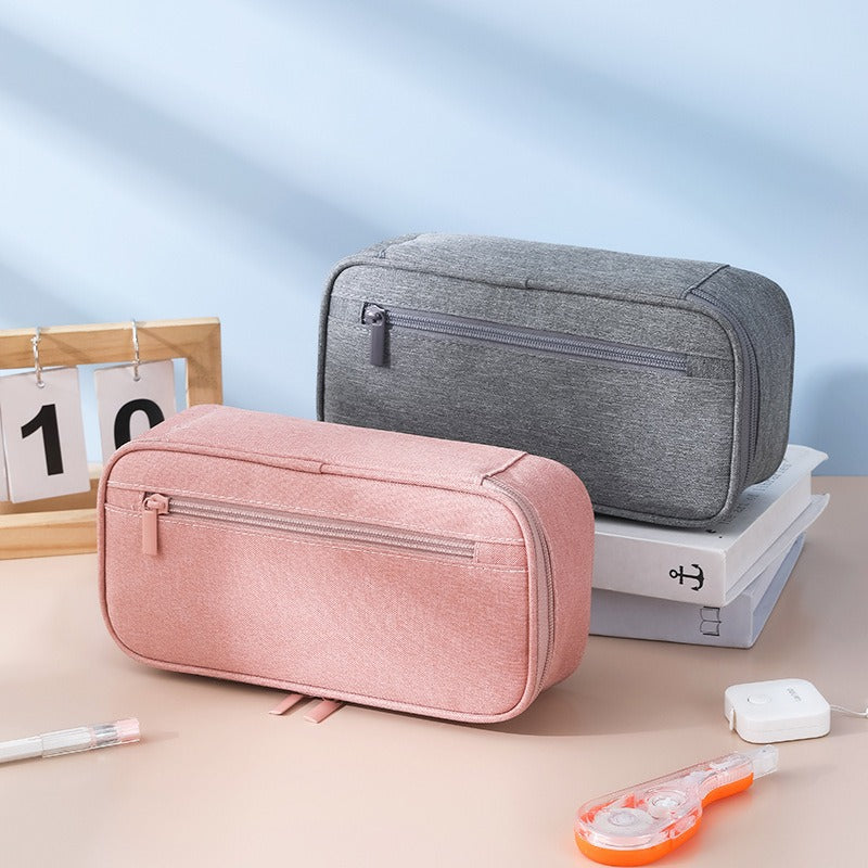 Simple solid color canvas stationery bag large capacity student pencil bag high value ins pencil case